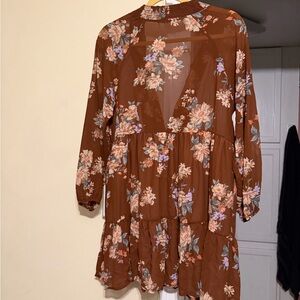 American Eagle Outfitters Brown Floral Long Sleeve Dress